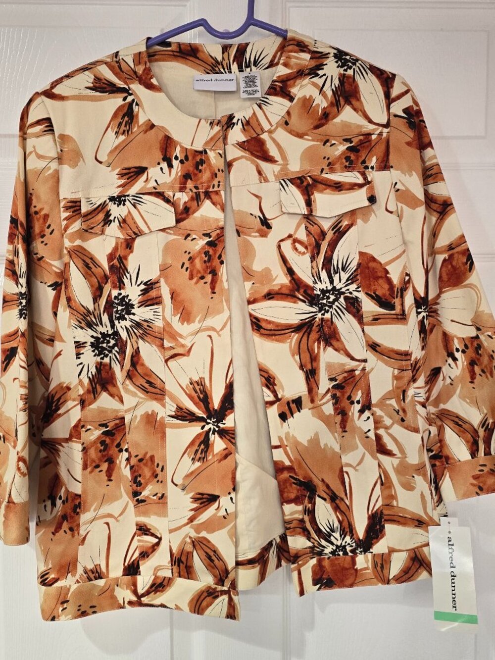 Alfred Dunner Floral Stretch Jacket Open Front 3/4 Sleeves Lined Size 8 NWT
